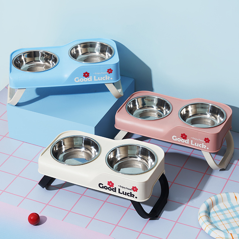 Pet Supplies Dropshipping - Stainless steel double-bowl elevated pet feeding